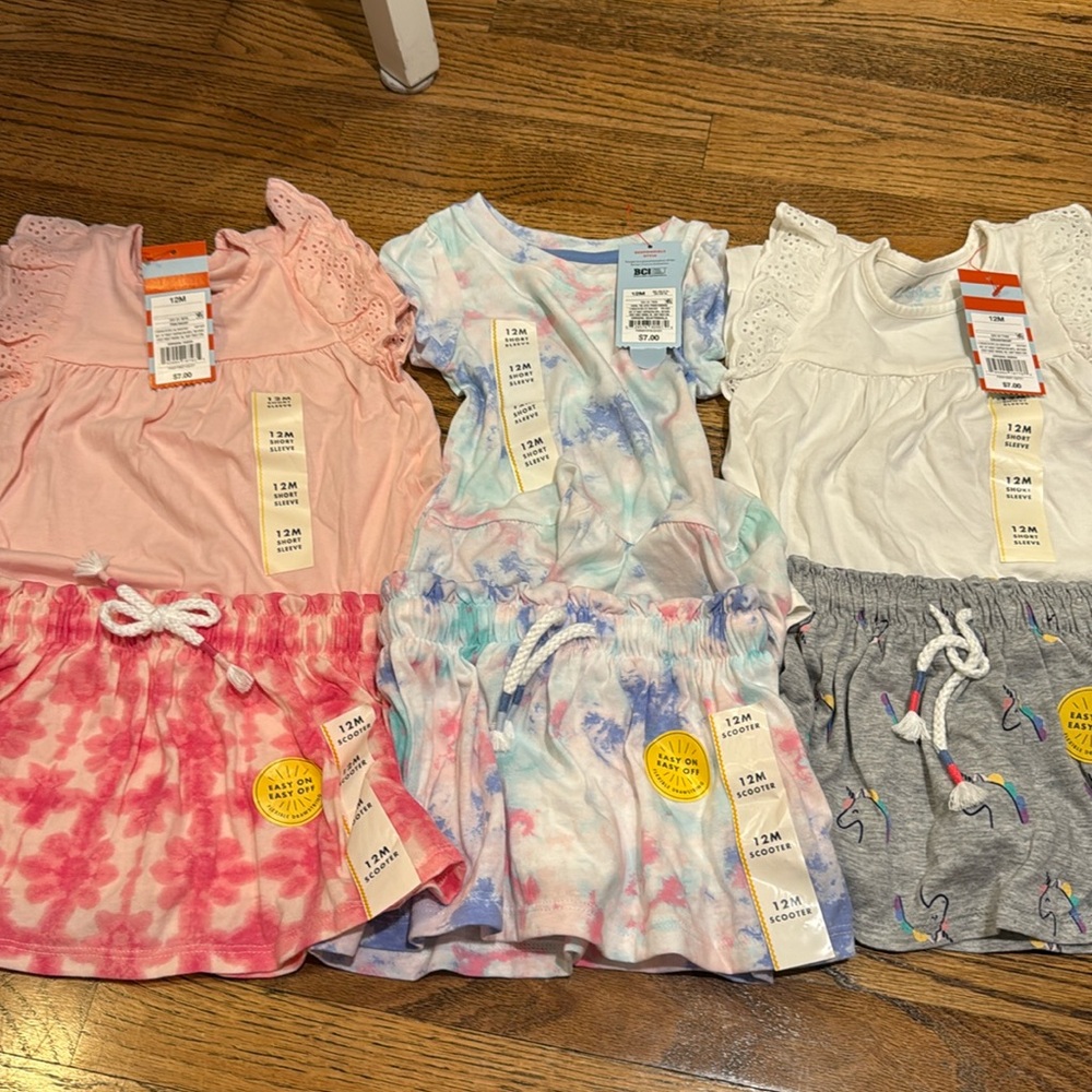 NWT - Cat & Jack - 3 shirts and 3 skorts. 12M